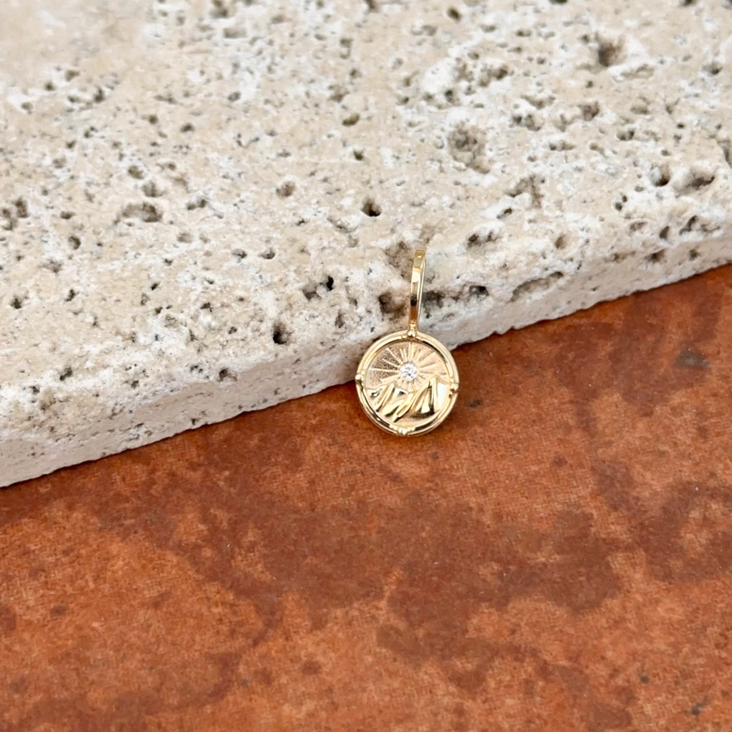 14KT Yellow Gold Diamond Earth Element Round Pendant Charm