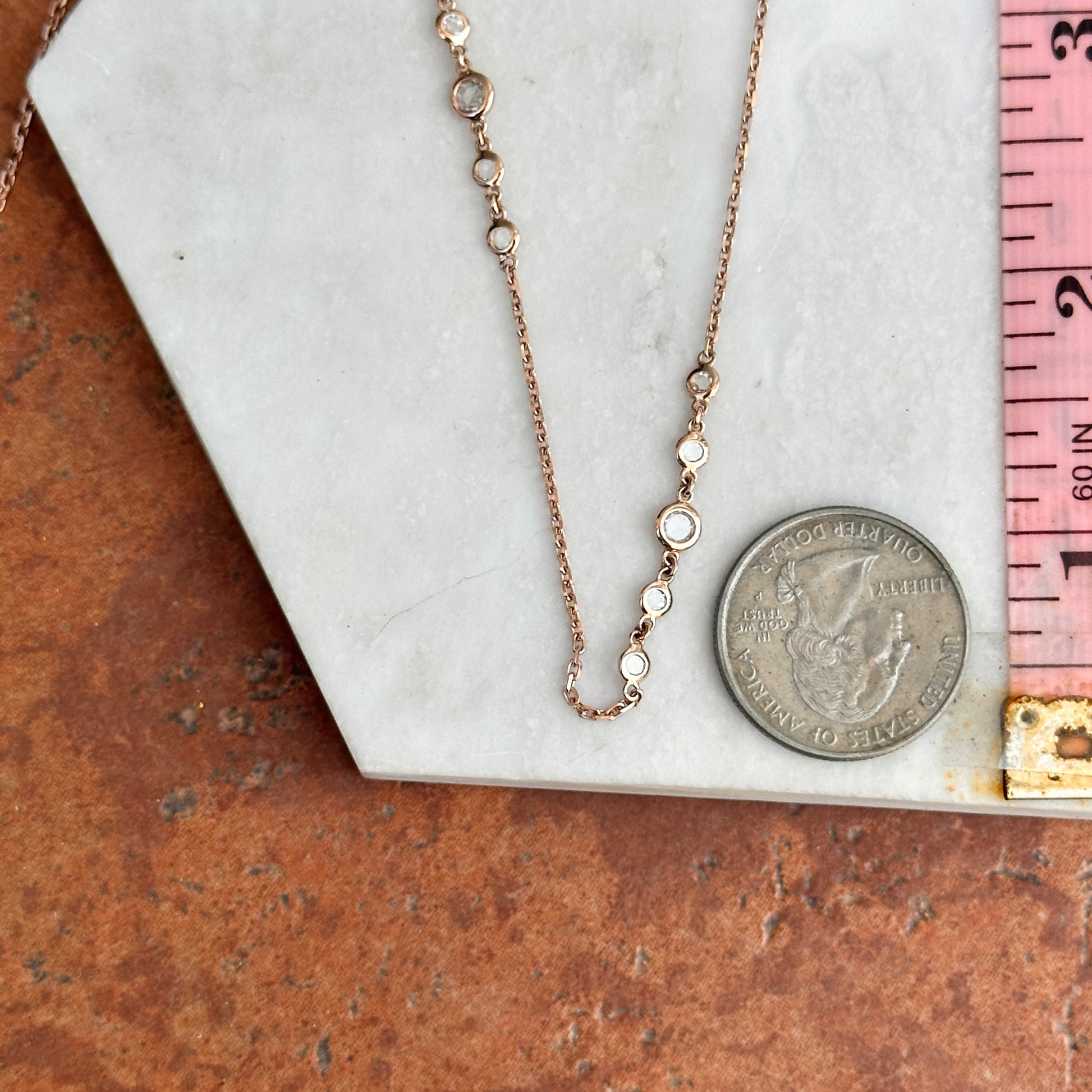 14KT Rose Gold Rose-Cut Diamond Bezel Station Necklace - LSJ