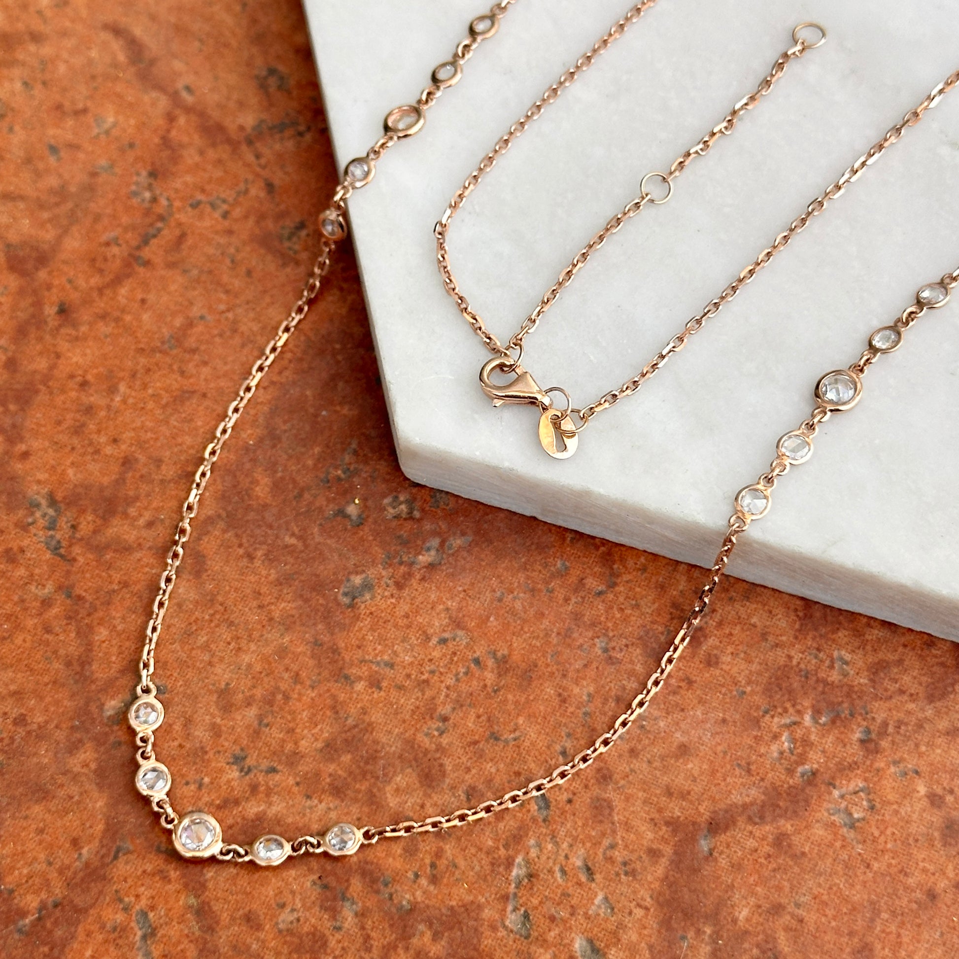 14KT Rose Gold Rose-Cut Diamond Bezel Station Necklace - LSJ