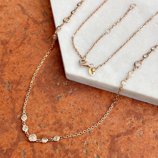 14KT Rose Gold Rose-Cut Diamond Bezel Station Necklace