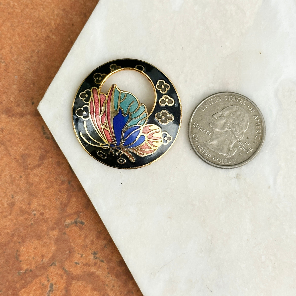 Estate Gold-Tone Black Enamel Cloisonne Round Earring Charms