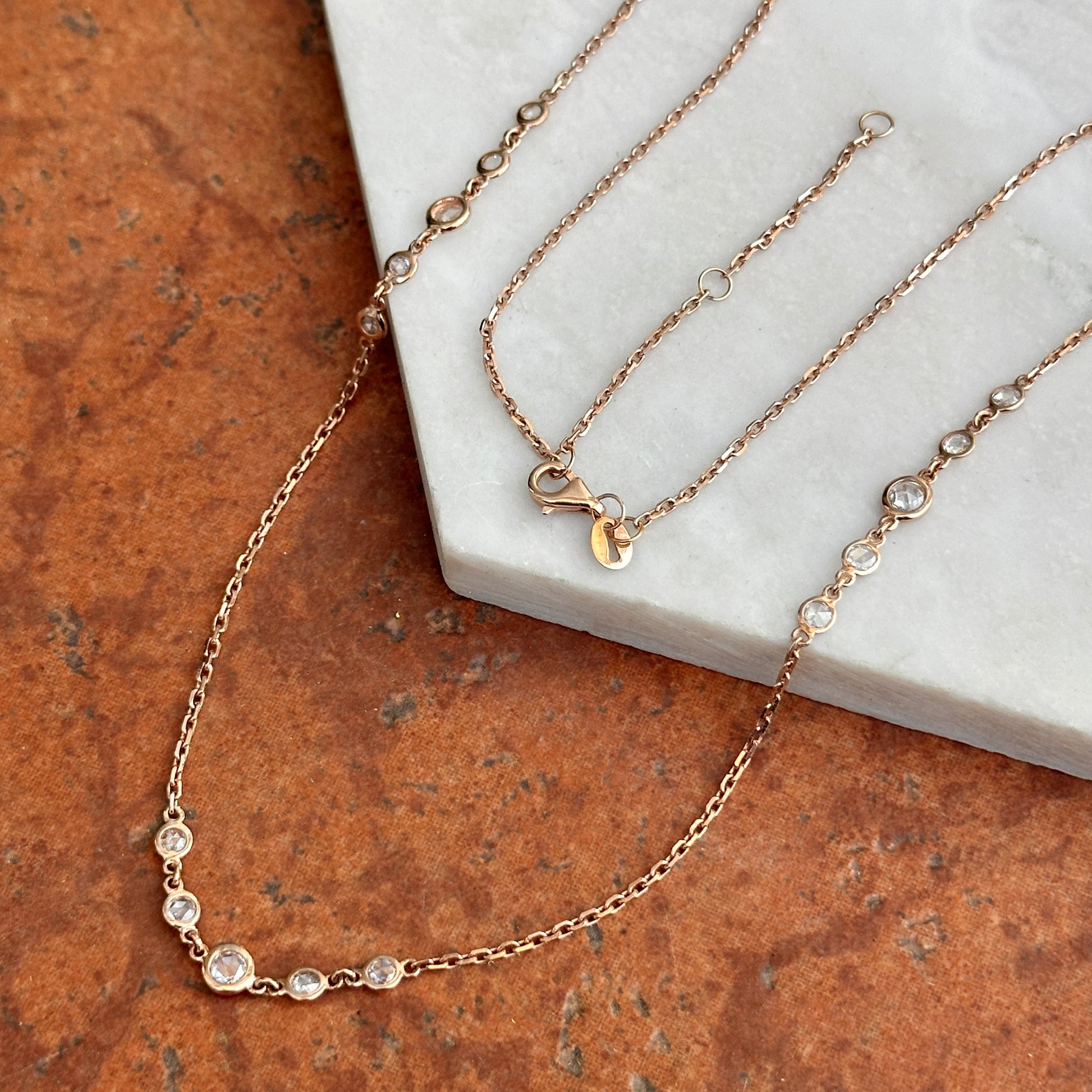 14KT Rose Gold Rose-Cut Diamond Bezel Station Necklace - LSJ