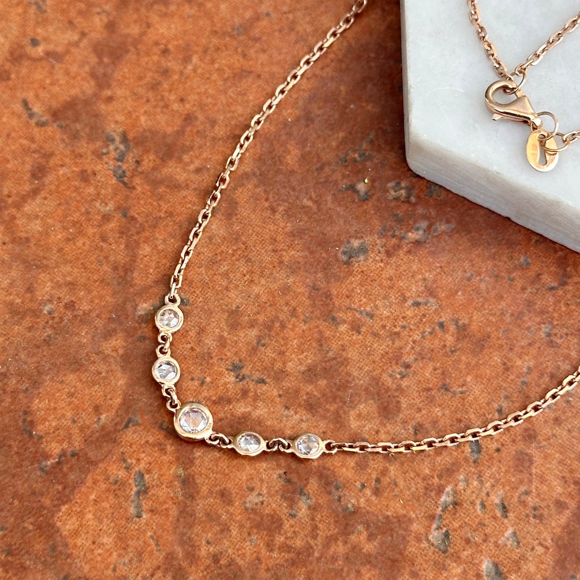 14KT Rose Gold Rose-Cut Diamond Bezel Station Necklace - LSJ