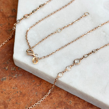 14KT Rose Gold Rose-Cut Diamond Bezel Station Necklace - LSJ