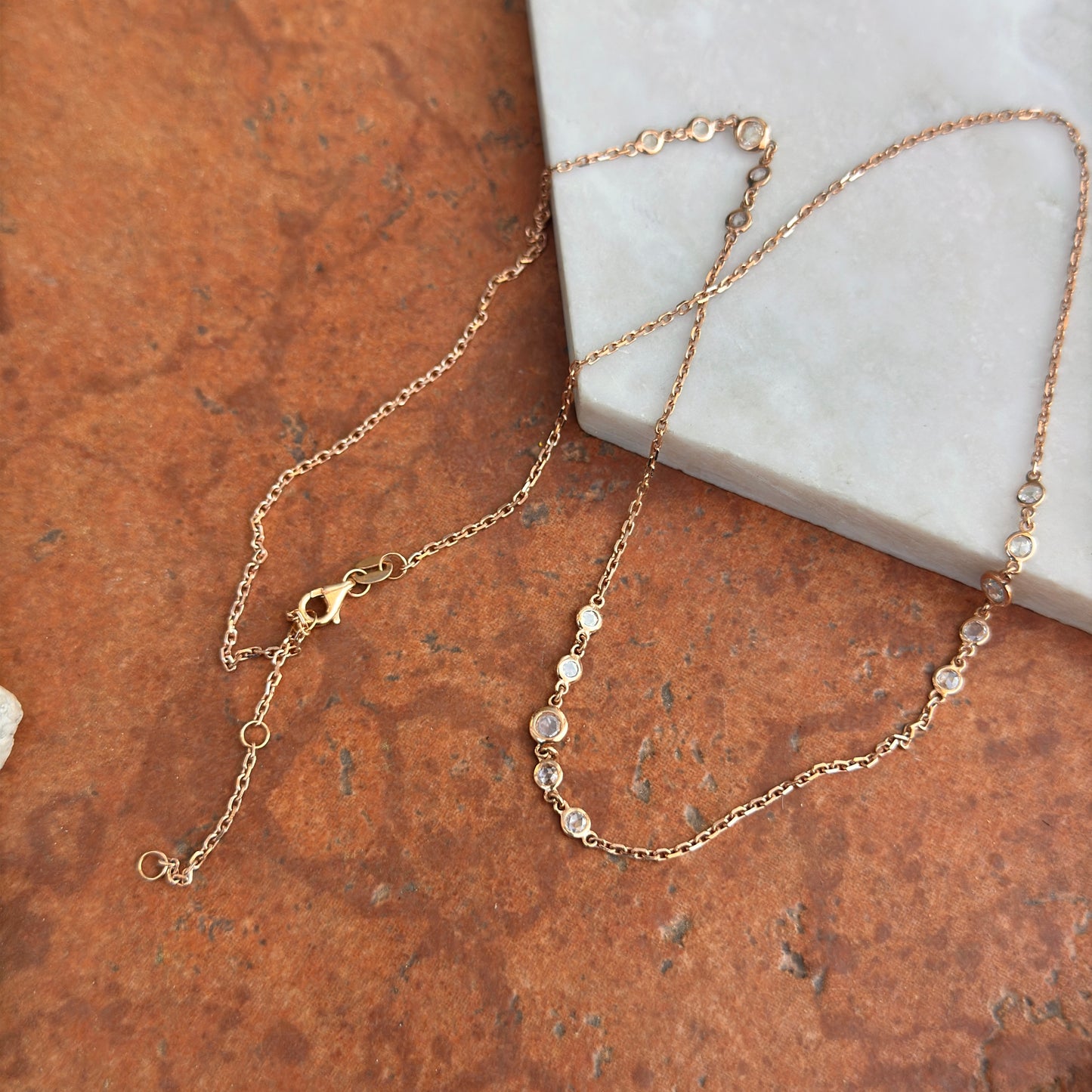 14KT Rose Gold Rose-Cut Diamond Bezel Station Necklace - LSJ