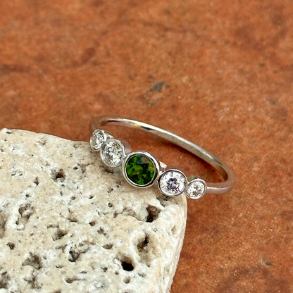 14KT White Gold Bezel Chrome Diopside + Diamond Ring - LSJ