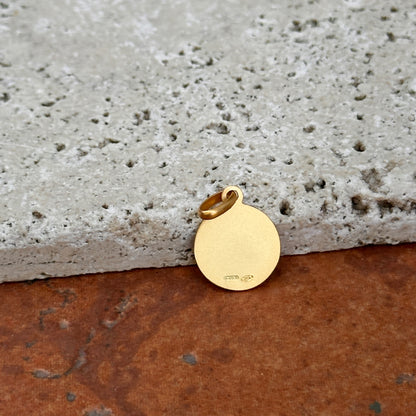 14KT Yellow Gold St George Matte Medal Pendant Charm 12mm