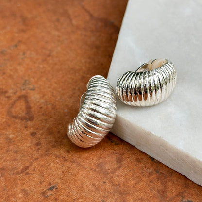 Estate Silver-Tone Corrugated Half-Hoop Clip-On Earrings