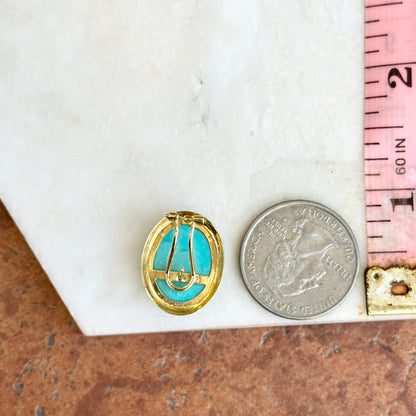 14KT Yellow Gold Cabochon Oval Turquoise Bezel Pierced Earrings