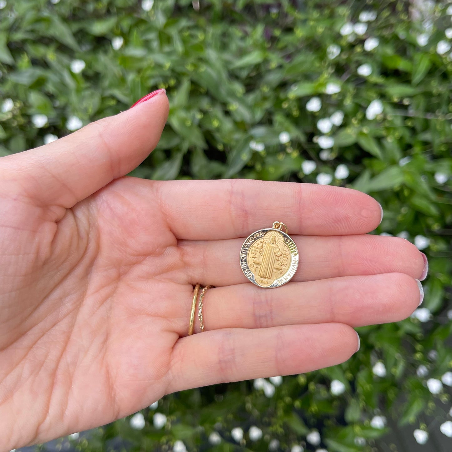 14KT Yellow Gold Satin St Benedict Round Medal Pendant 18mm