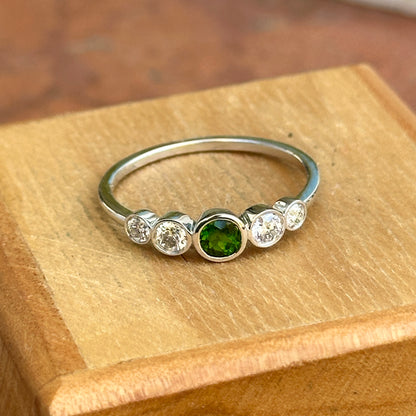 14KT White Gold Bezel Chrome Diopside + Diamond Ring - LSJ