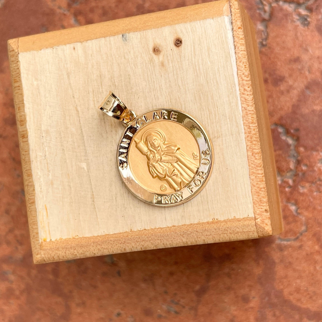 14KT Yellow Gold St Clare Round Medal Pendant Charm 19mm