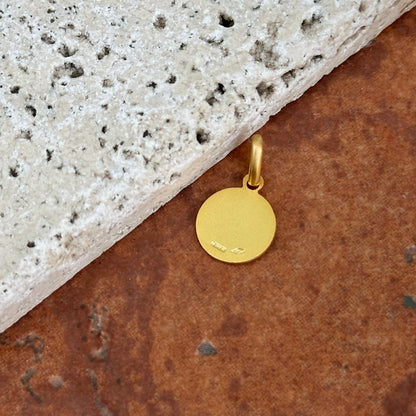 14KT Yellow Gold Mother Theresa Round Medal Matte Pendant Charm 10mm