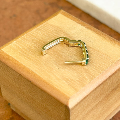 10KT Yellow Gold Rectangle Lab-Grown Emerald Hoop Earrings 14mm