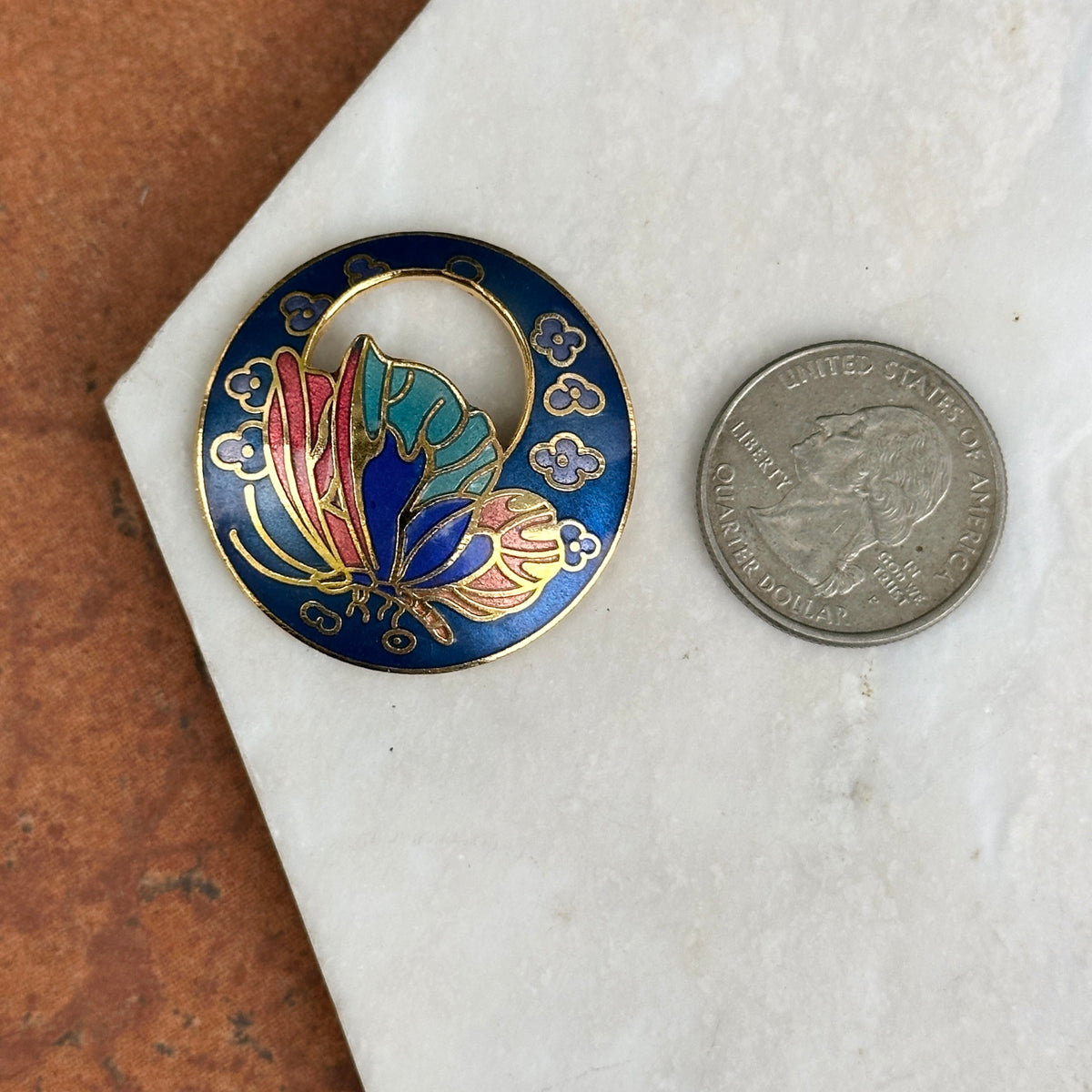 Estate Gold-Tone Dark Blue Enamel Cloisonne Round Earring Charms