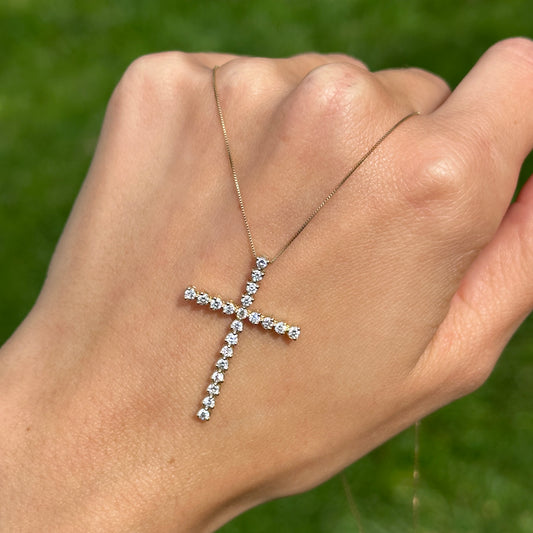 Estate 10KT Yellow Gold Lab Diamond .75 CT Cross Necklace