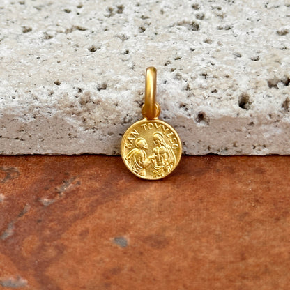 14KT Yellow Gold St Thomas Round Matte Medal Pendant Charm 8mm