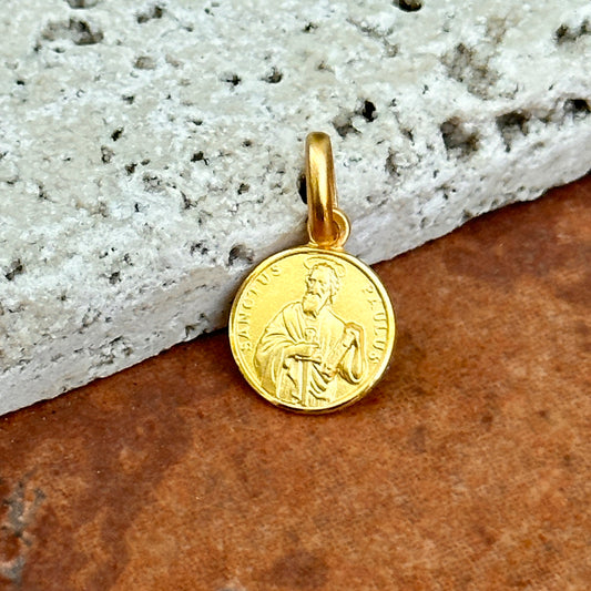 14KT Yellow Gold St Paul Matte Round Medal Pendant 10mm
