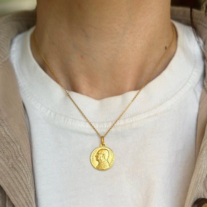 14KT Yellow Gold Matte Pope Leo XIV Round Medal Pendant 18mm - LSJ