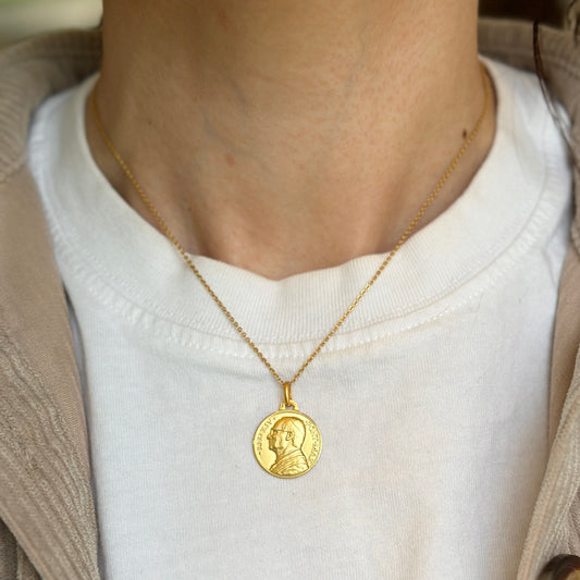 14KT Yellow Gold Matte Pope Leo XIV Round Medal Pendant 18mm