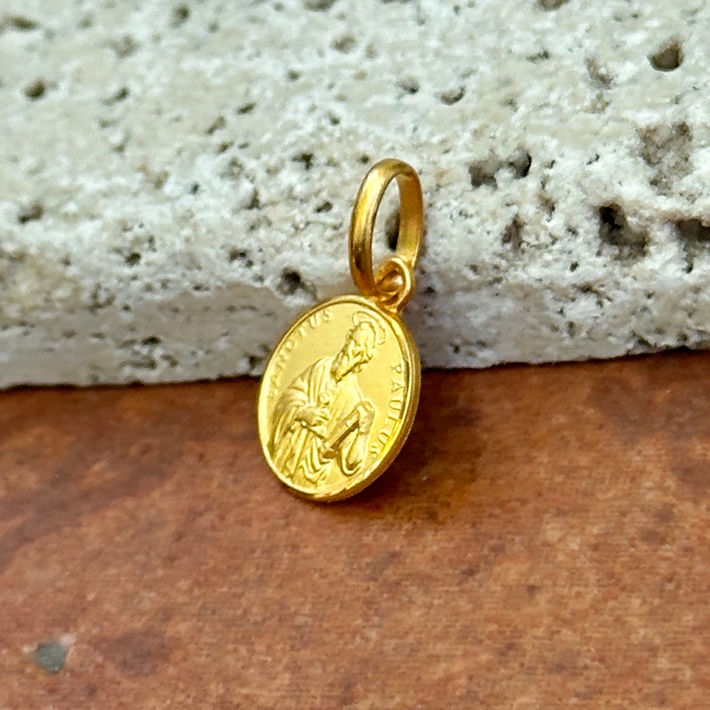 14KT Yellow Gold St Paul Matte Round Medal Pendant 10mm