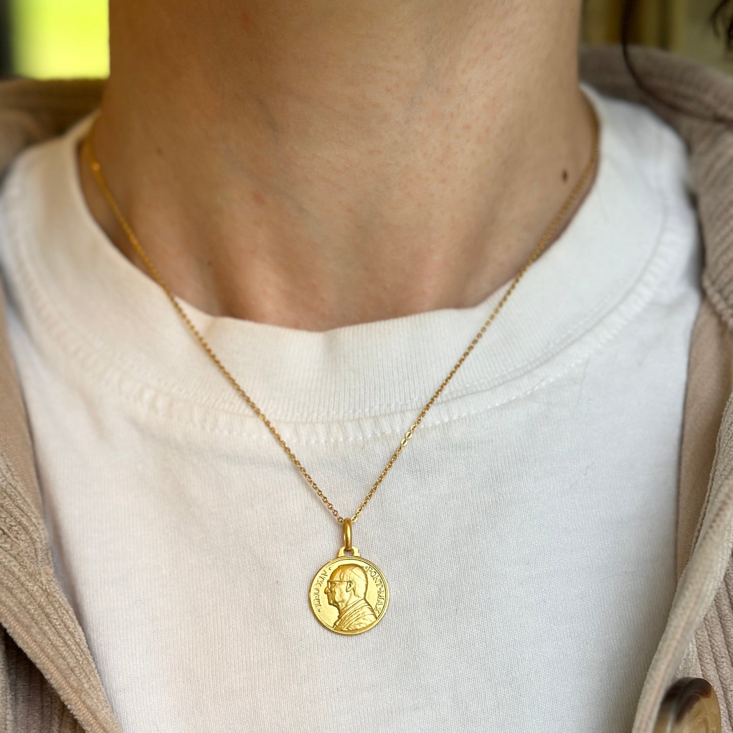 14KT Yellow Gold Matte Pope Leo XIV Round Medal Pendant 16mm - LSJ