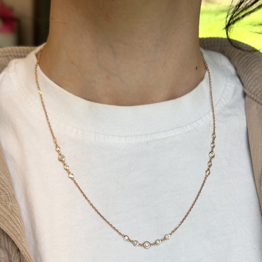14KT Rose Gold Rose-Cut Diamond Bezel Station Necklace