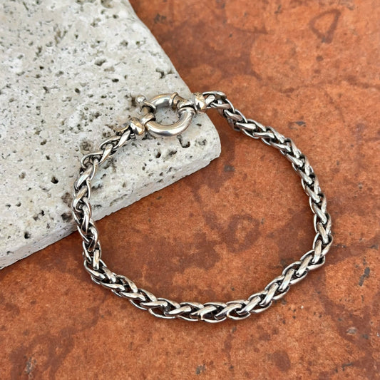18KT White Gold Wheat Chain Toggle Clasp Bracelet