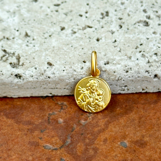 14KT Yellow Gold St Joseph Round Matte Medal Pendant Charm 10mm