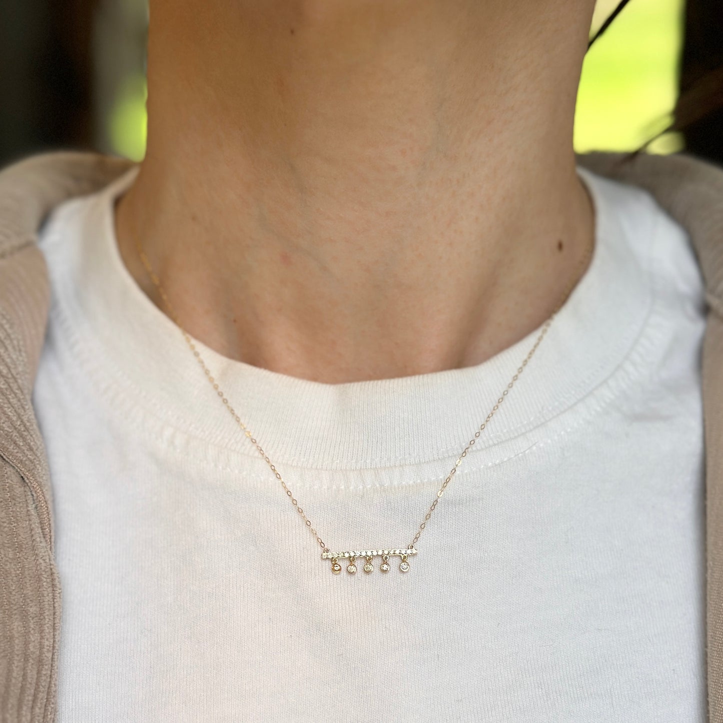 14KT Yellow Gold Diamond Bar Chain Necklace