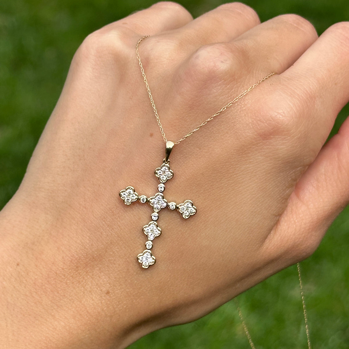14KT Yellow Gold Bezel .50 CT Diamond Cross Necklace