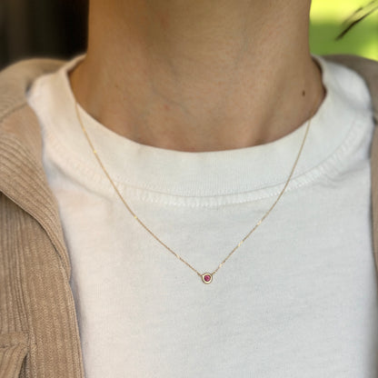 14KT Yellow Gold Bezel Round Ruby Station Necklace