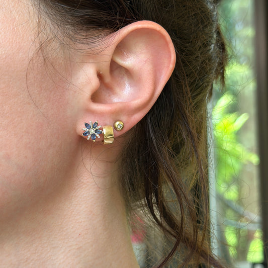 10KT Yellow Gold Marquise Sapphire + Diamond Starburst Earrings - LSJ