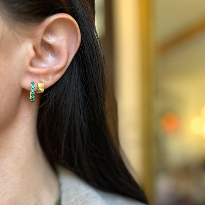 10KT Yellow Gold Rectangle Lab-Grown Emerald Hoop Earrings 14mm