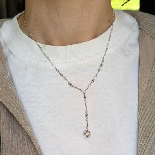 Estate 10KT White Gold Beaded Ball Lariat Necklace - LSJ