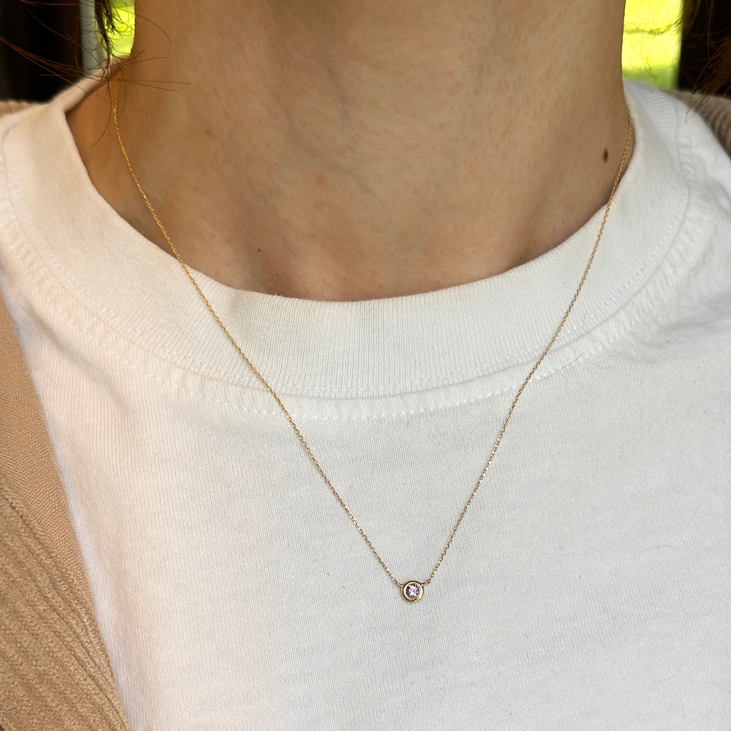14KT Yellow Gold Bezel Purple Amethyst Station Necklace