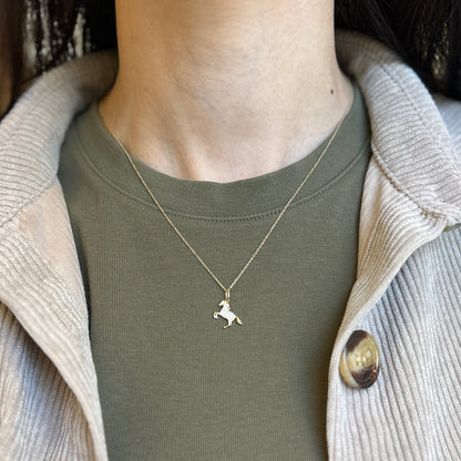 14KT Yellow Gold Pave Diamond Horse Cable Necklace Adjustable 18''