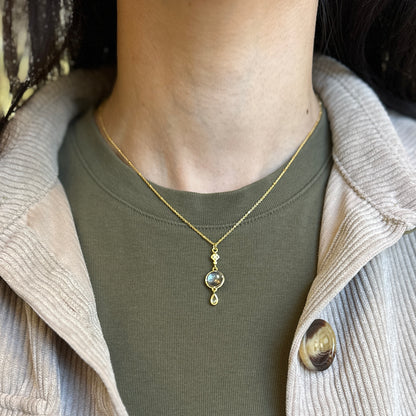 Sterling Silver Yellow Gold-Plated CZ Cross Beaded Chain Necklace