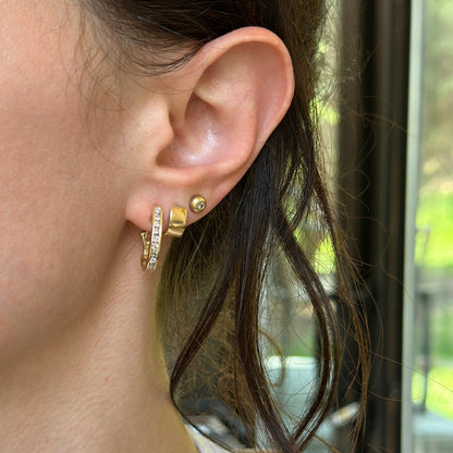 Estate 14KT Yellow Gold Round Diamond Channel-Set J Hoop Earrings
