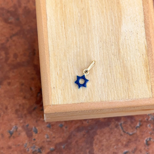 14KT Yellow Gold Tiny Dark Blue Star of David Pendant Charm