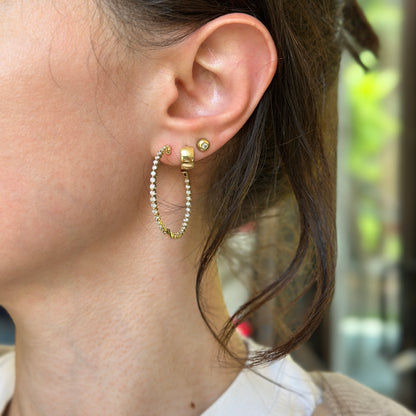 10KT Yellow Gold Lab Diamond 1.5 CT Inside/ Outside Hoop Earrings