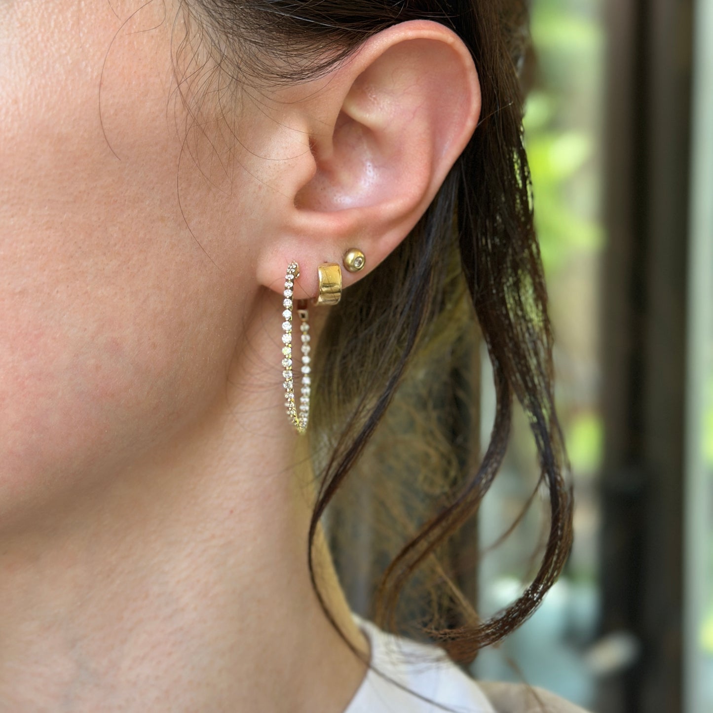10KT Yellow Gold Lab Diamond 1.5 CT Inside/ Outside Hoop Earrings