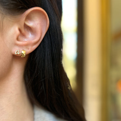 Yellow Gold-Plated Lower Case "a" Round Cubic Zirconia Stud Earrings SMALL