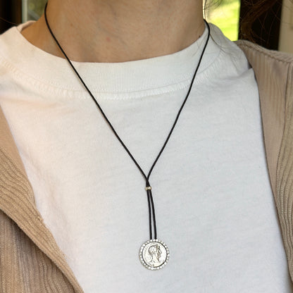 Estate 14KT Yellow Gold + Sterling Silver Faux Coin Cord Necklace - LSJ
