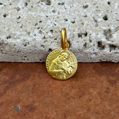 14KT Yellow Gold St Francis of Assisi Matte Medal Pendant Charm 10mm