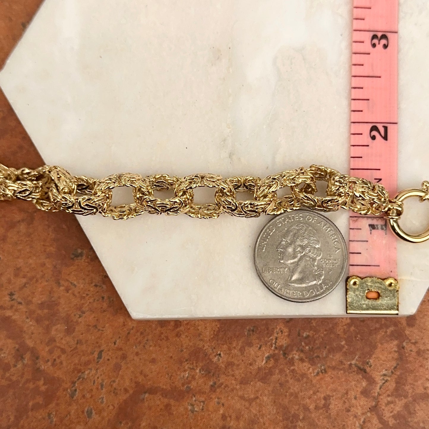 Estate 14KT Yellow Gold Textured Rolo Links Toggle Bracelet