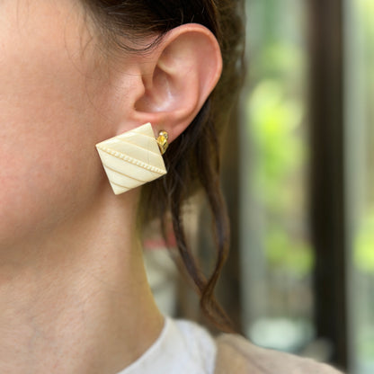 Estate Gold-Plated Square Carved Lucite Post Earrings