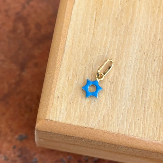 14KT Yellow Gold Tiny Light Blue Star of David Pendant Charm