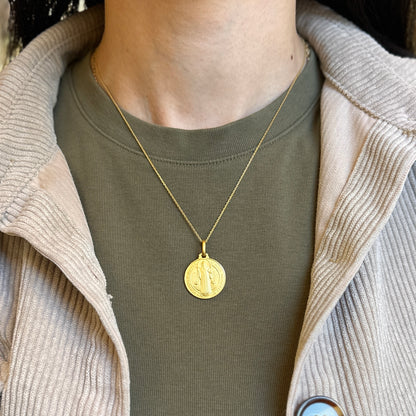 14KT Yellow Gold St Benedict Round Matte Medal Pendant 21mm