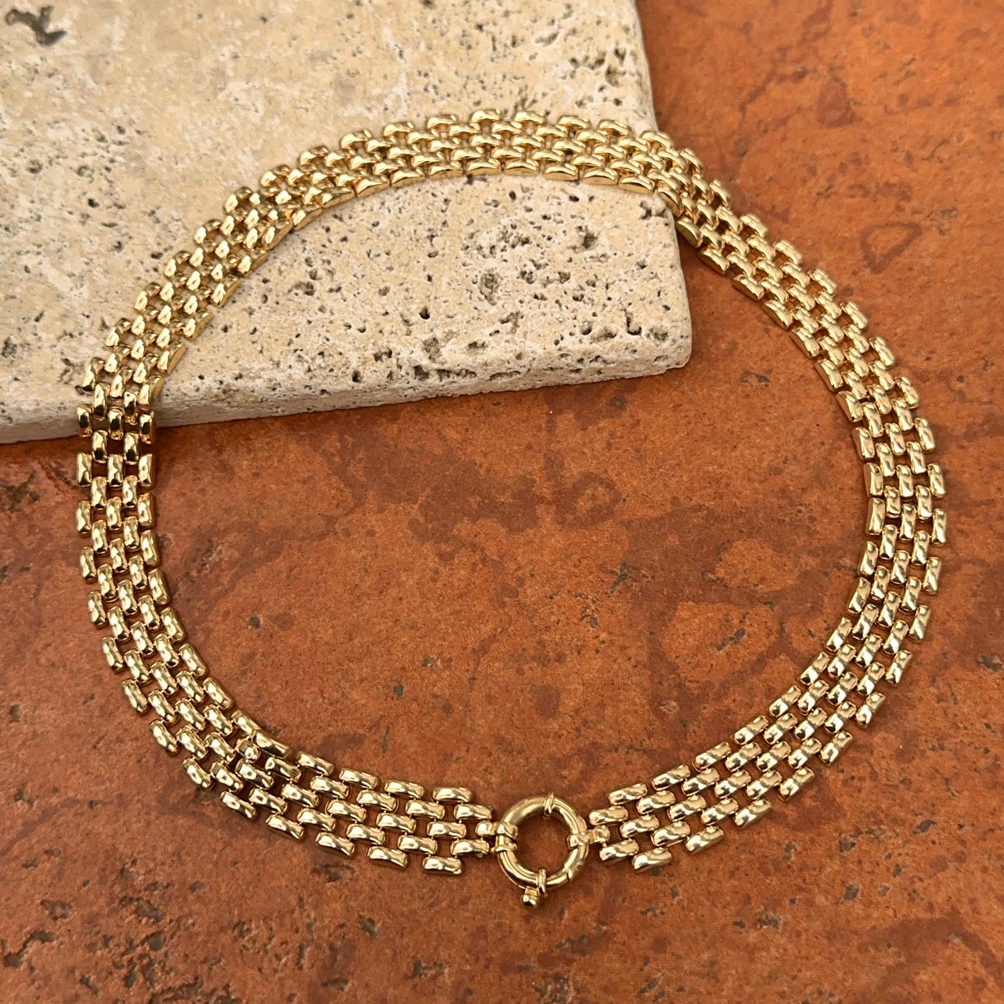 Estate 14KT Yellow Gold 5 Row Panther Link Toggle Necklace